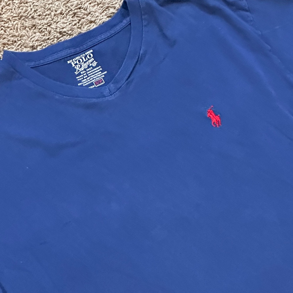 Polo Ralph Lauren Size S Men's Small V-Neck Blue Short Sleeve Cotton Tee Pony